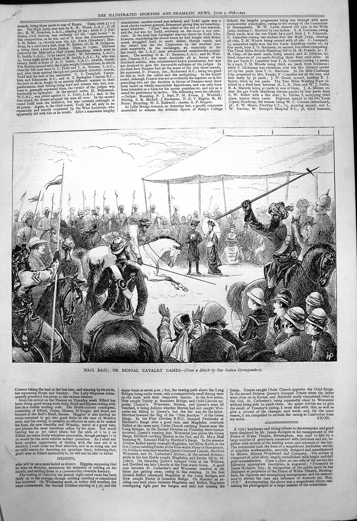 Antique Old Print Nazi Bazi Bengal Cavalry Games Indian Correspondent 1878 19th