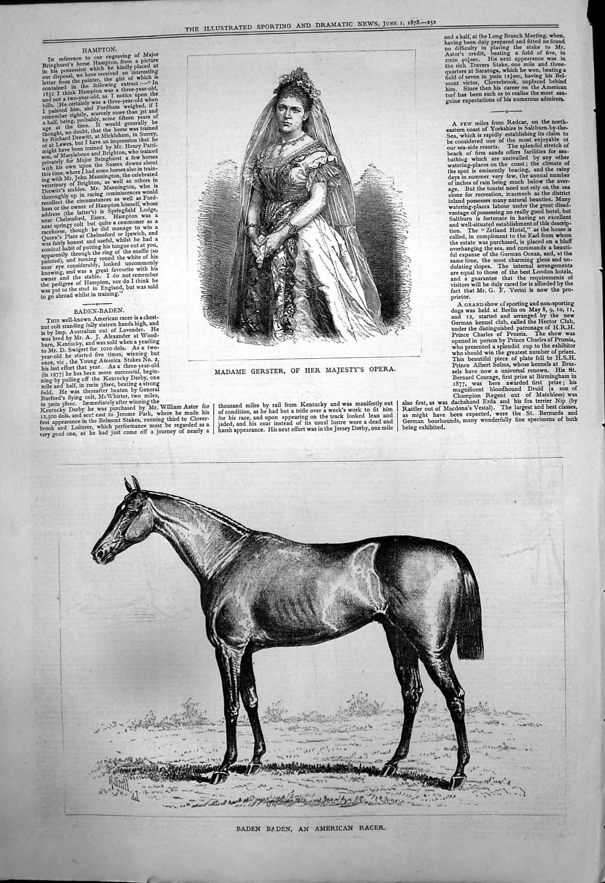 Antique Print Madame Gerster H M Opera Baden Baden American Race Horse 1878