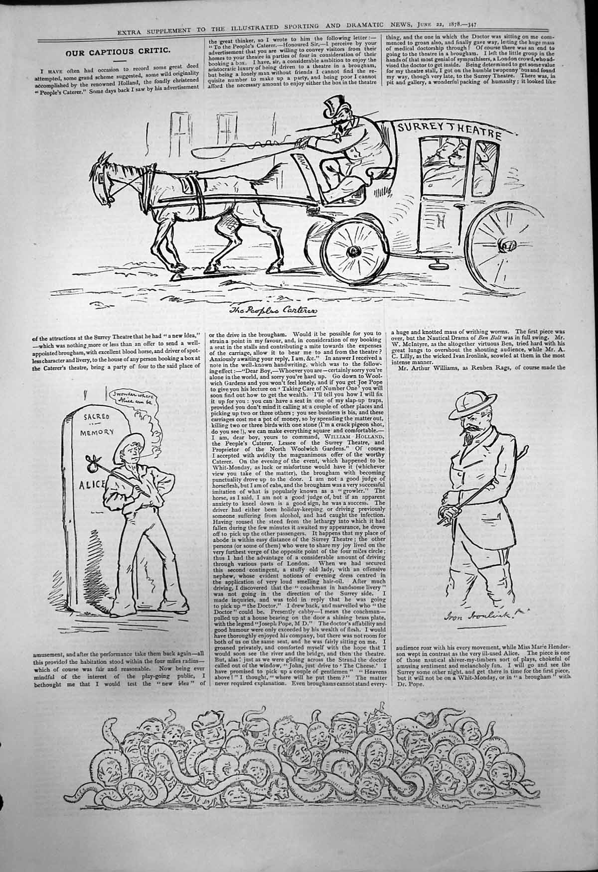 Old Captious Critic Peoples Caterer Surrey Theatre Iron Ironlink 1878 Victorian