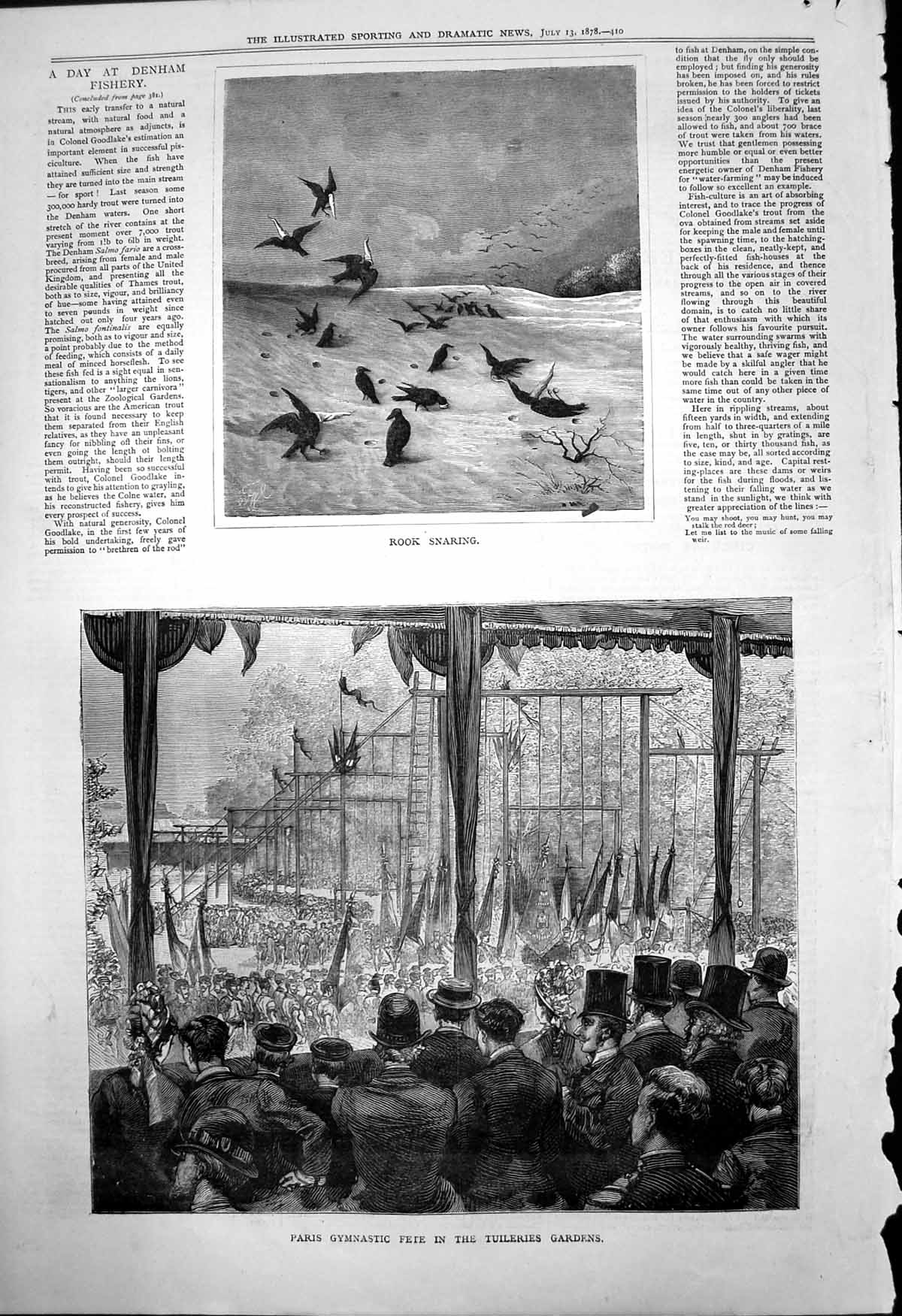 Antique Old Print Rook Snaring Paris Gymnastic Fete Tuileries Gardens 1878 19th