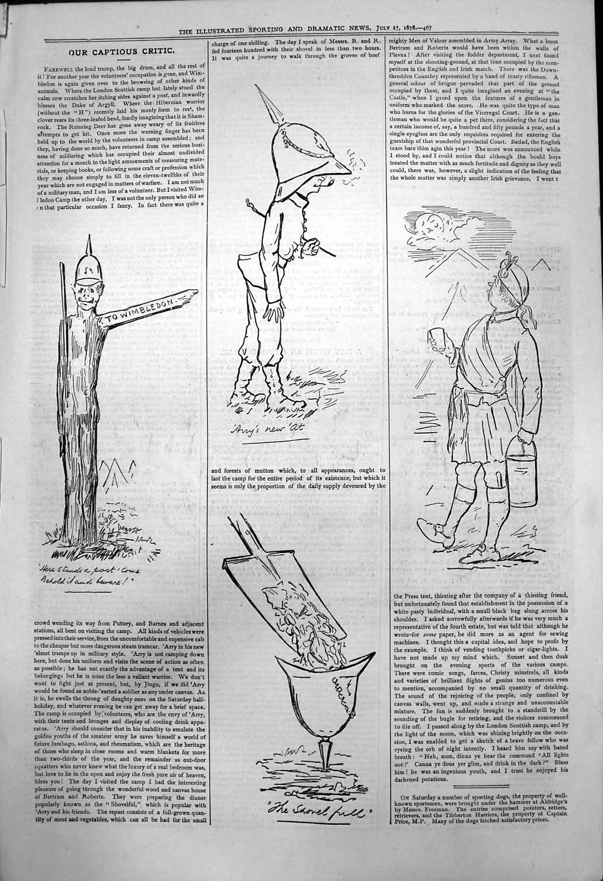 Antique Old Print Captious Critic Wimbledon Camp Arry Military Uniform 1878