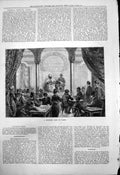 Antique Old Print Moorish Cafe Paris Musicians Playing Customers Tables 1878