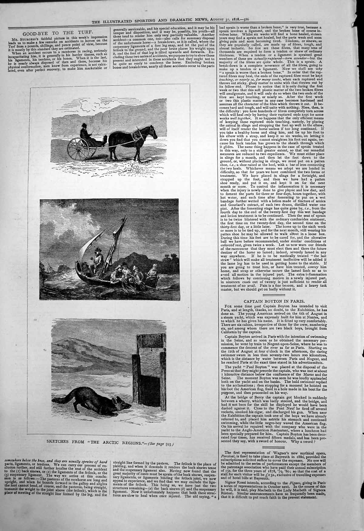 Antique Old Print Sketches Arctic Regions Horse Carriage Fishermen Boat 1878