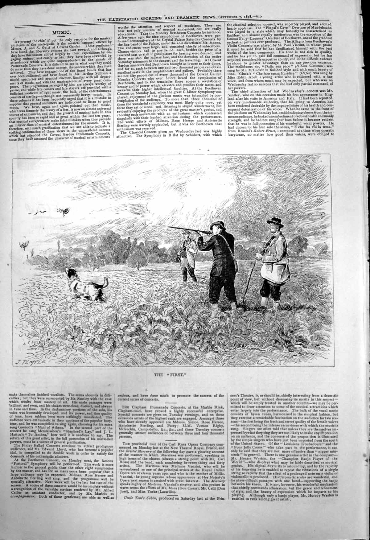 Old Antique Print First J Temple Grouse Shooters First Shot Guns Dog 1878 19th