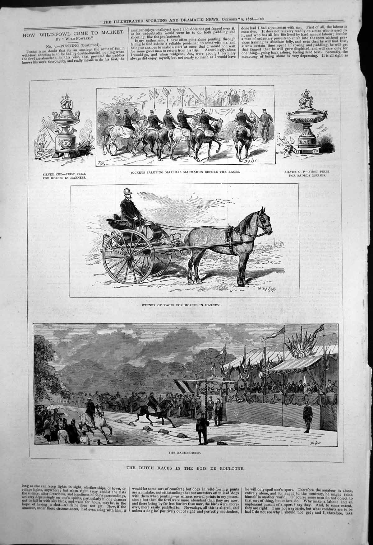 Antique Old Print Dutch Races Bois De Boulogne Jockeys Saluting Marshal 1878