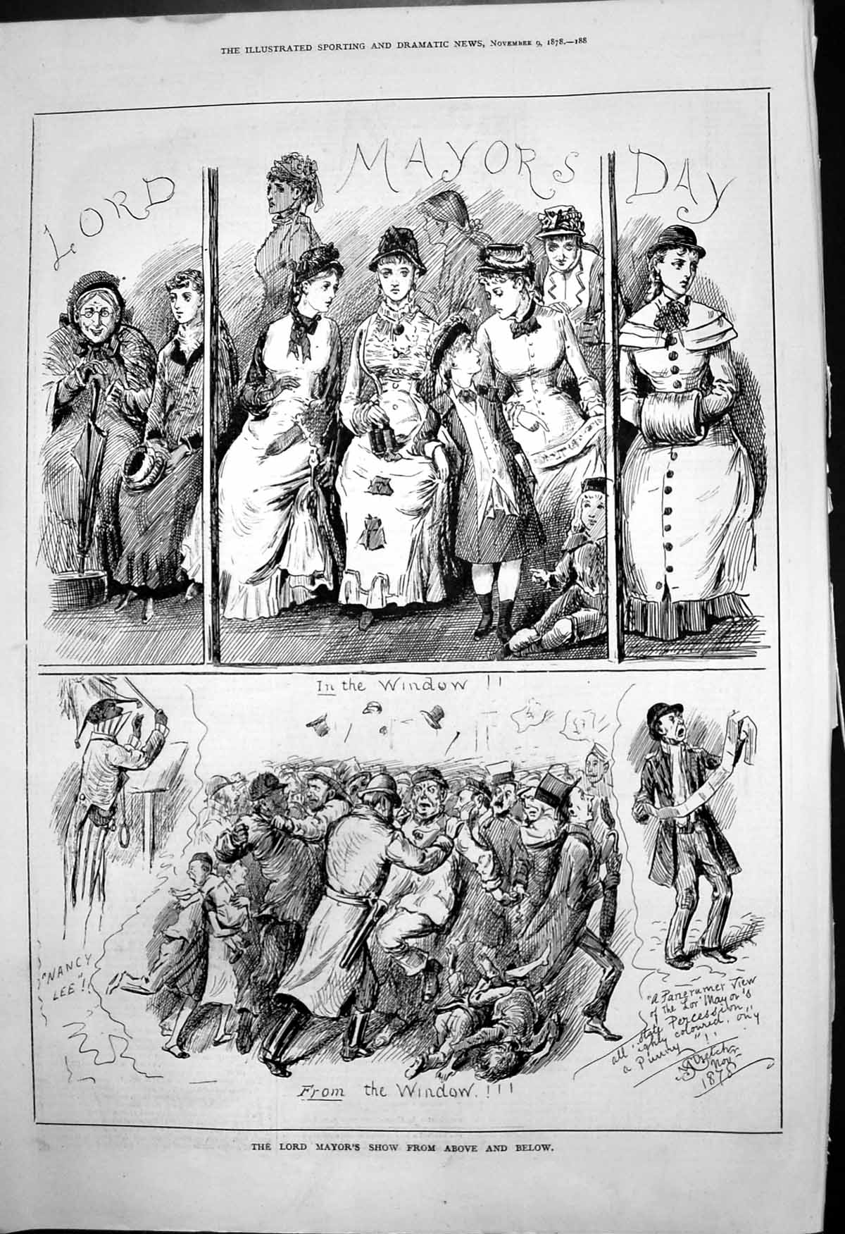 Old Print Lord Mayors Show In Window From Window A Stretch Nancy Lee 1878 19th
