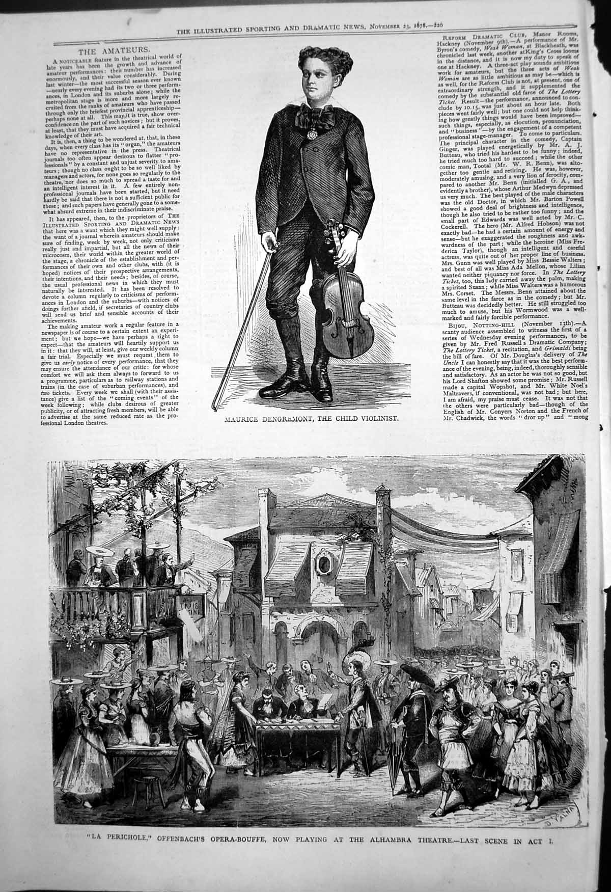 Old Maurice Dengremont Child Violinist La Perichole Opera Bouffe 1878 Victorian