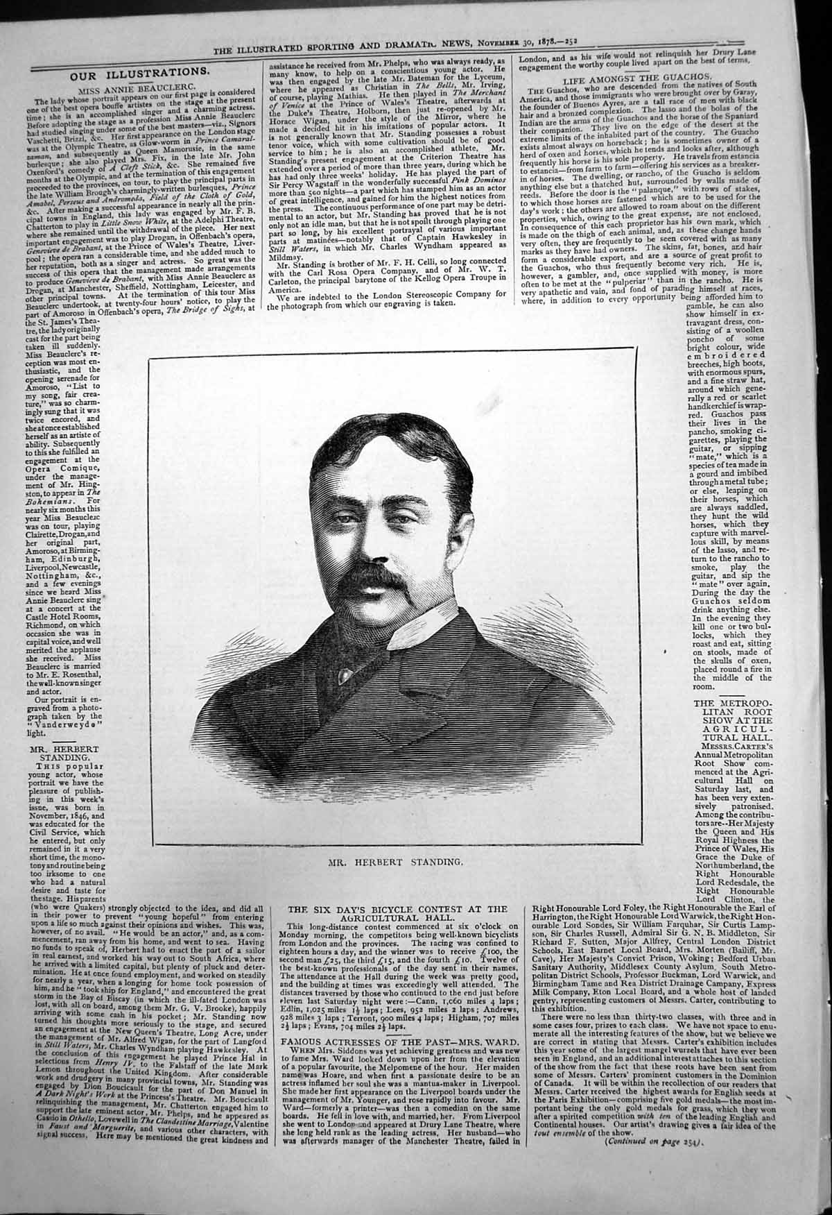 Old Antique Print Mr Herbert Standing Popular Young Actor Born 1846 1878 19th