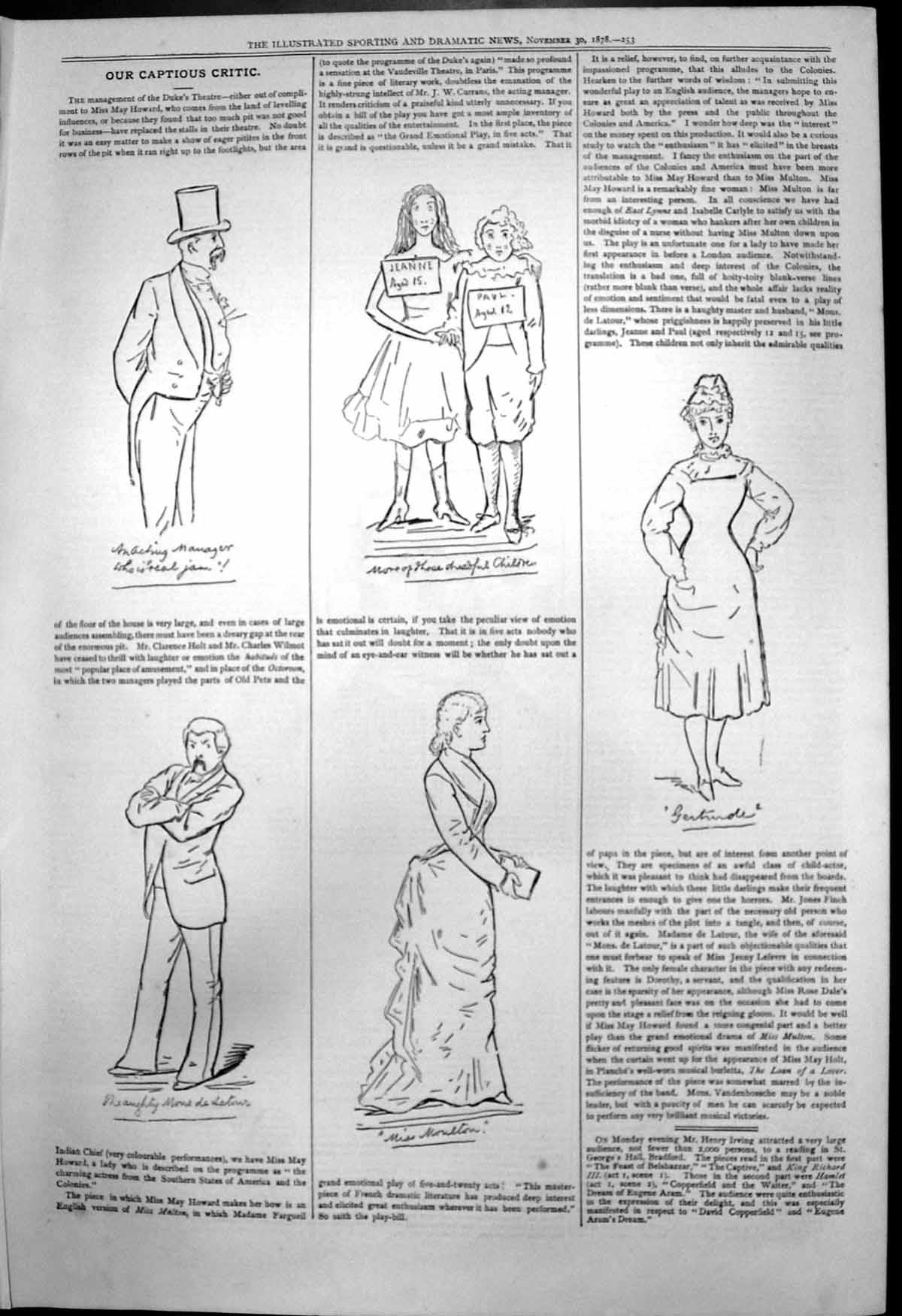 Antique Print Captious Critic Octoroom Miss Multon May Howard Gertrude 1878