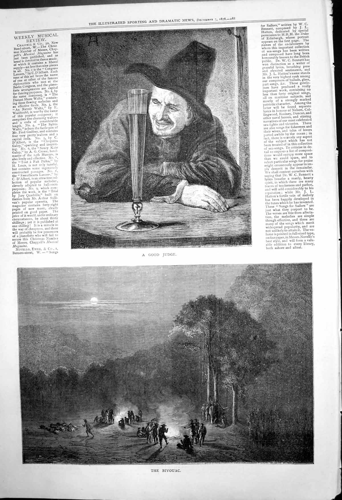 Antique Old Print Good Judge Man Glass Bivouac Around Camp Fire Night 1878 19th