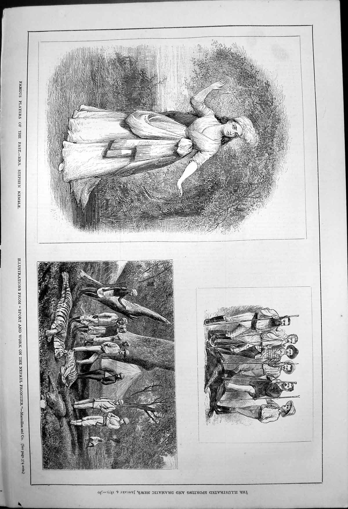 Old Print Players Past Mrs Stephen Kemble Sport Work Nepaul Frontier 1879 19th