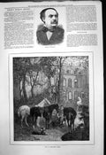Antique Old Print Emile Waldteufel For A Morning Ride Horses Dogs Rider 1879
