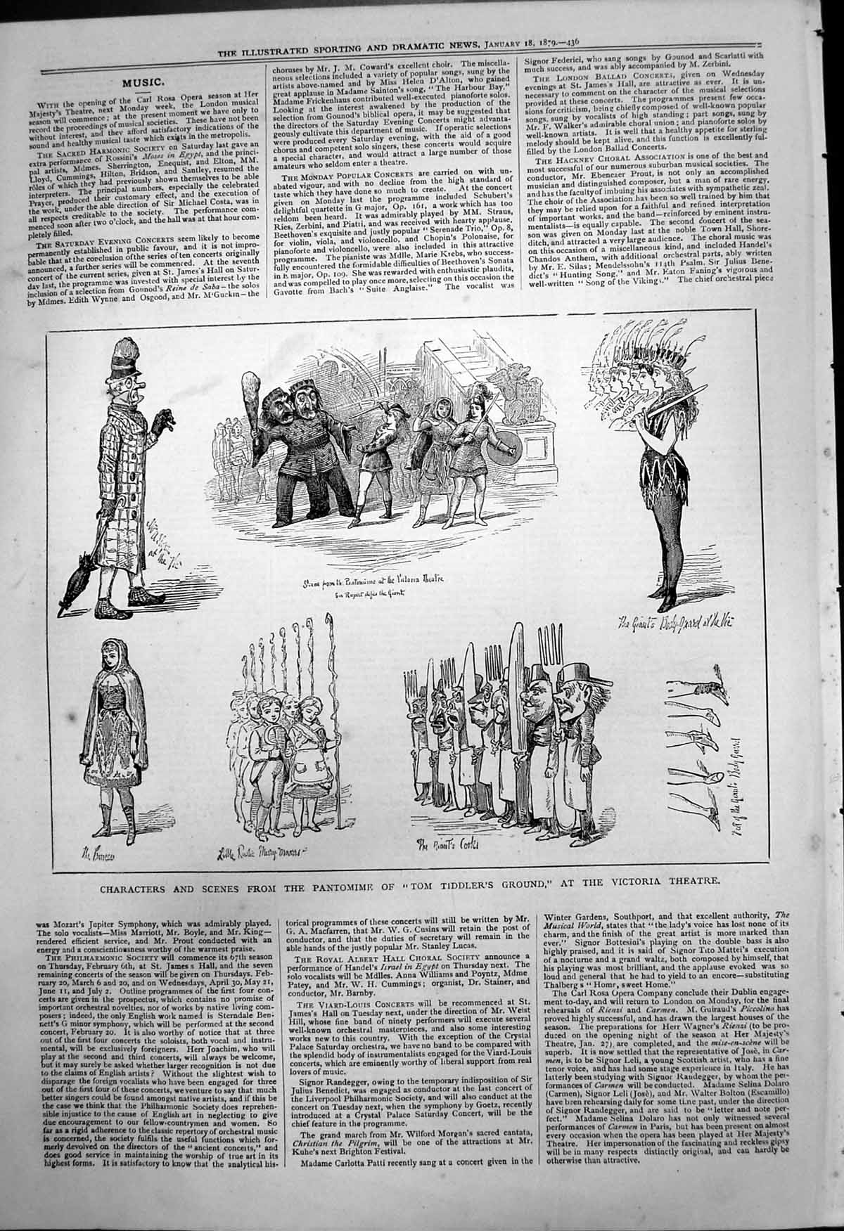 Old Print Characters Pantomine Tom Tiddlers Ground Victoria Theatre 1879 19th