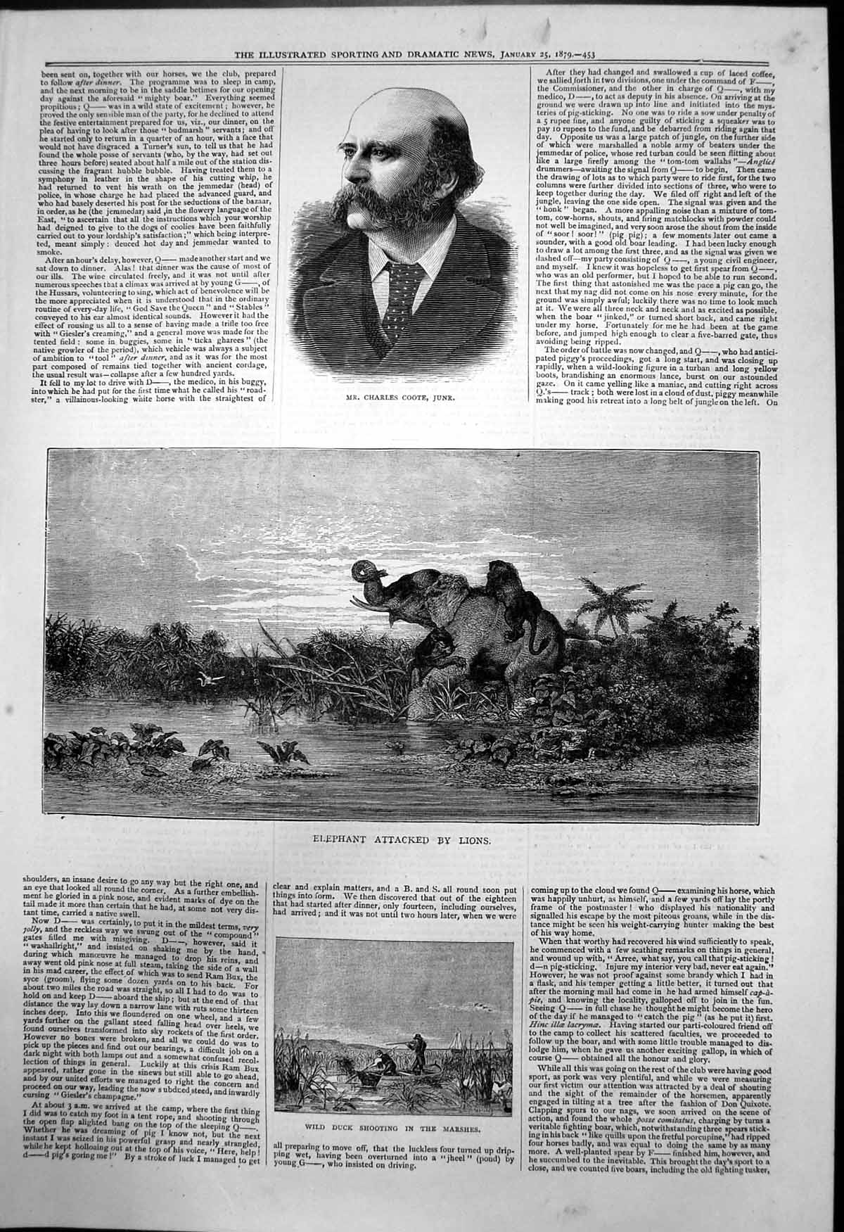 Old Charles Coote Junr Elephant Attacked Lions Wild Duck Shooting 187 Victorian