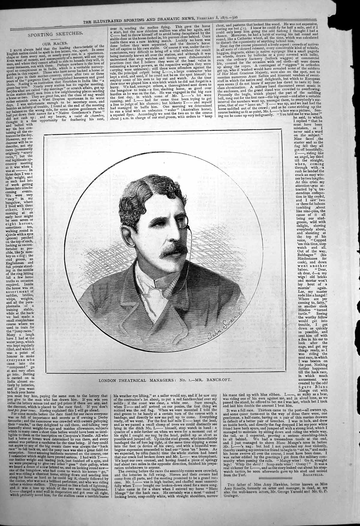 Original Old Antique Print London Theatrical Managers Mr Bancroft 1879 19th