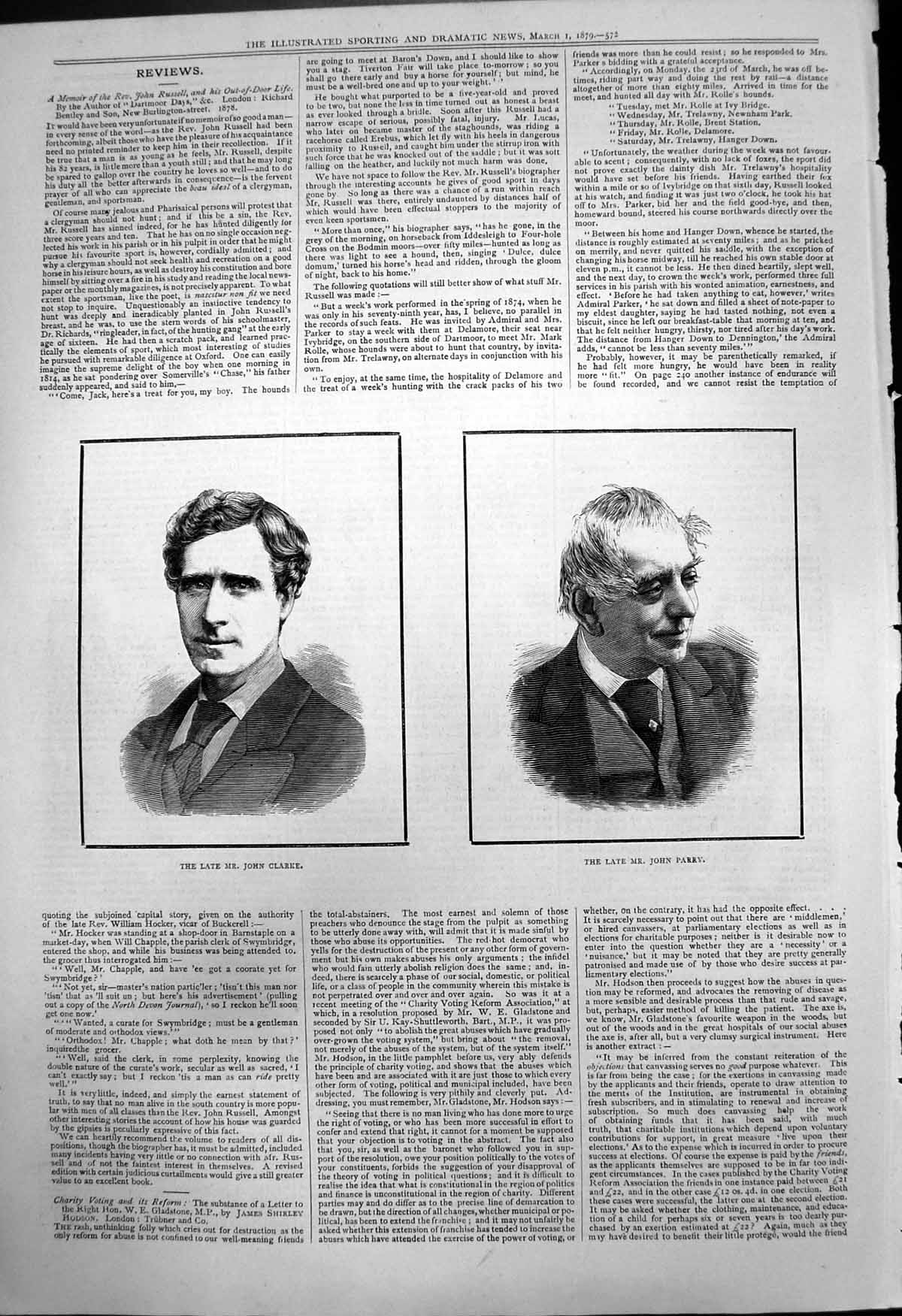 Original Old Antique Print Late Mr John Clarke Late Mr John Parry 1879 19th