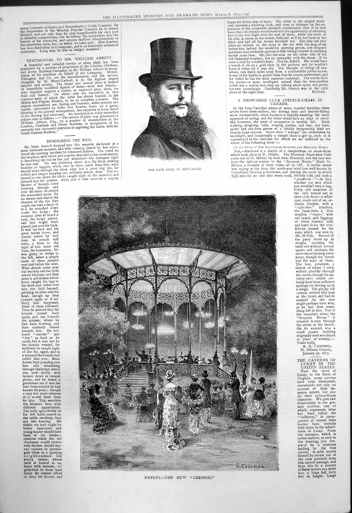 Old Antique Print Late Duke Newcastle Naples New Chiosco G Cosenza 1879 19th