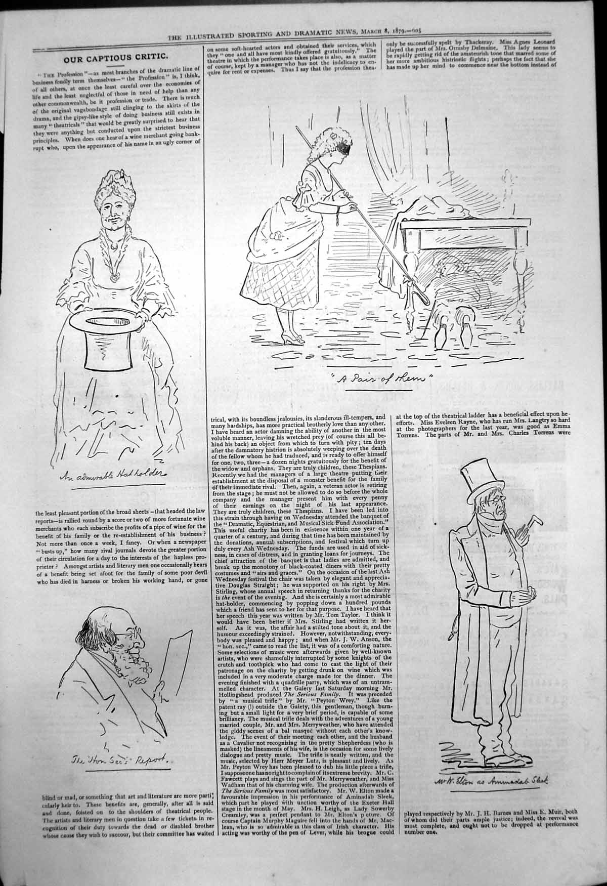 Original Old Antique Print Captious Critic Serious Family Admirable Hather 1879