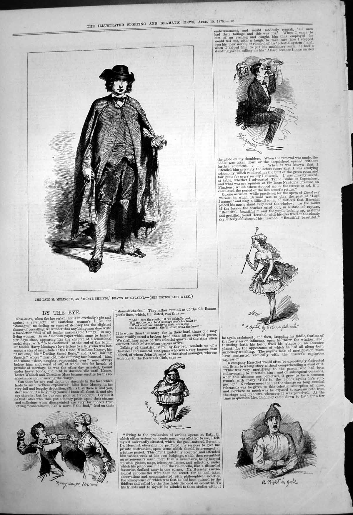 Old Print M Melingue Monte Christo Gavarni Stargazers Night In Gale 1875 19th