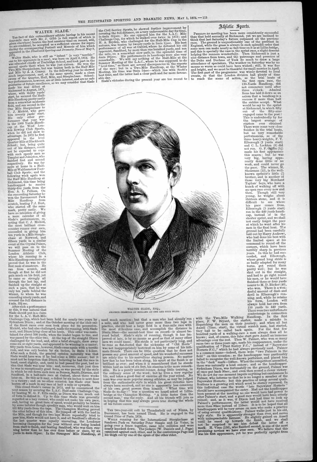 Antique Old Print Walter Slade Amateur Champion England One Four Miles 1875