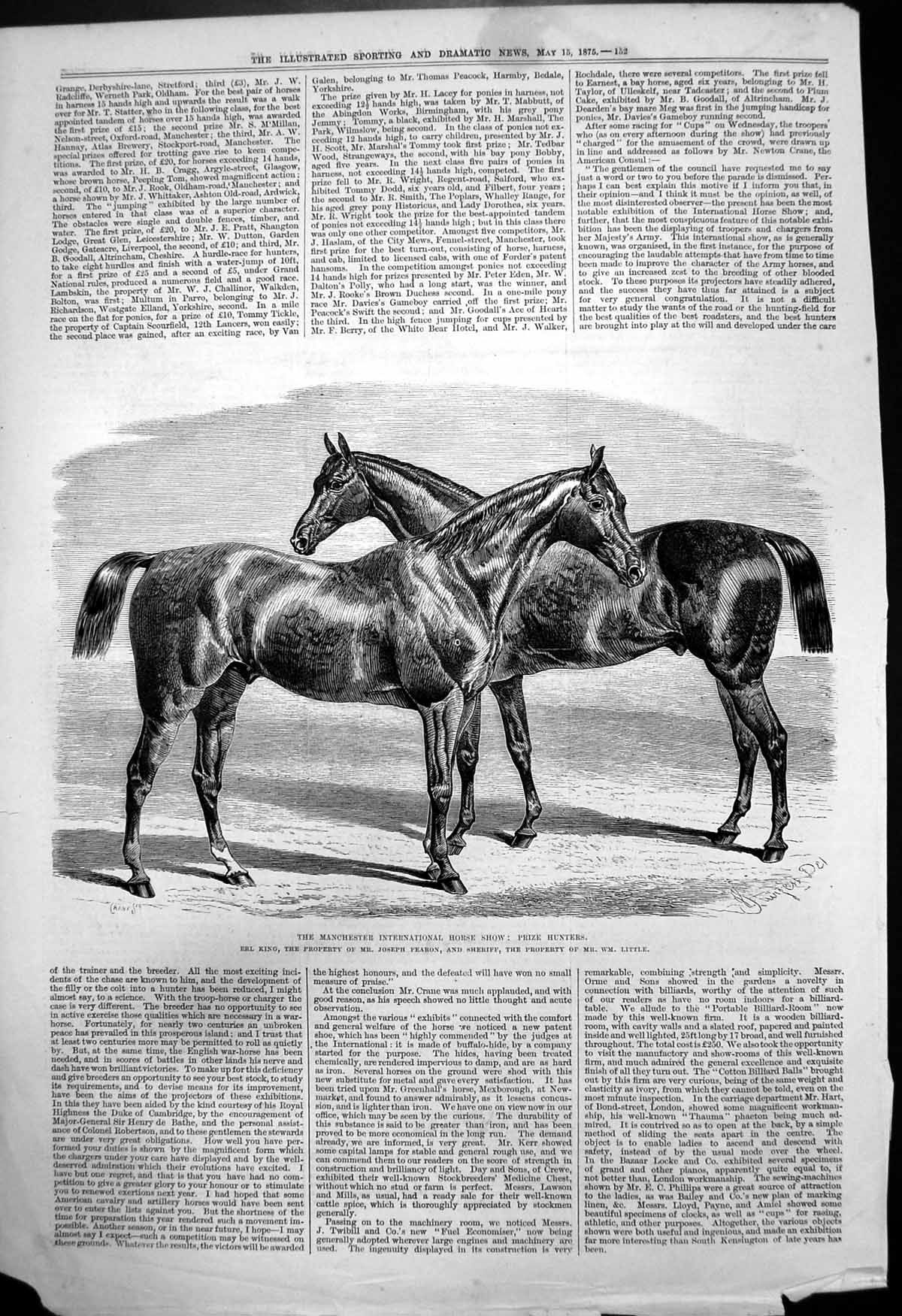 Old Manchester Horse Show Prize Hunters Erl King Fearon Sheriff 1875 Victorian