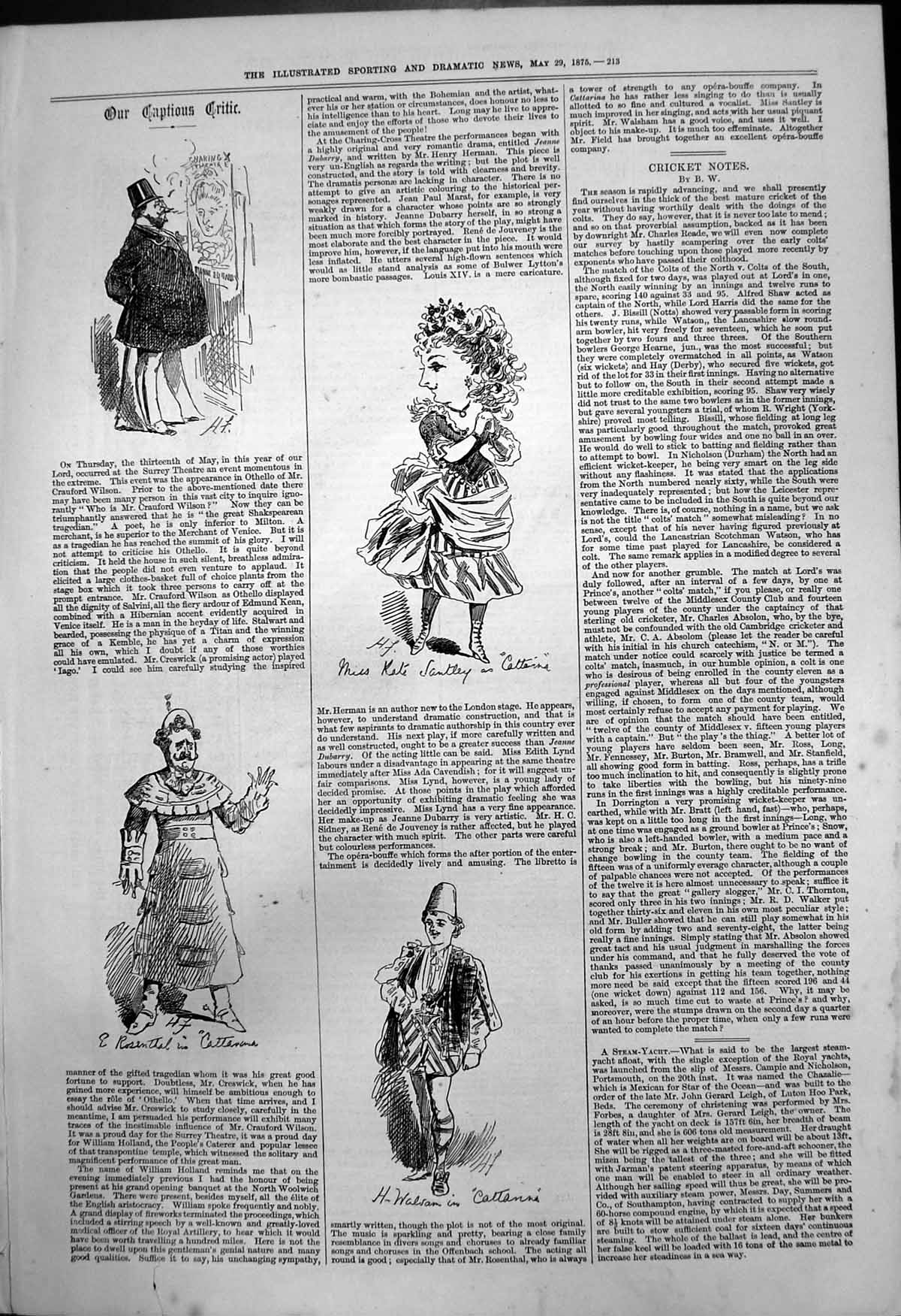 Antique Print Captious Critic Cattarina E Rosenthal Miss Kate Santley 1875 19th