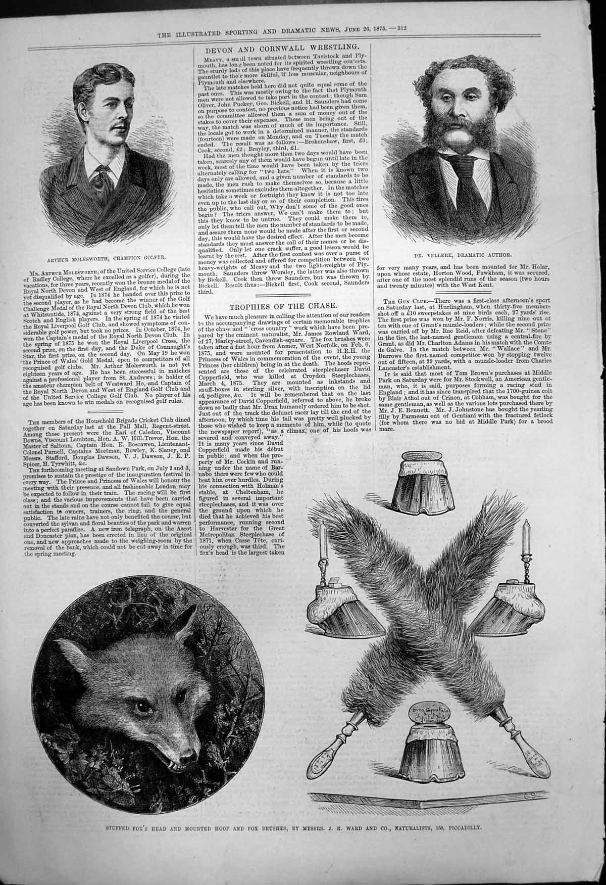 Antique Old Print Arthur Molesworth Golfer Dr Vellere Dramatic Author 1875 19th