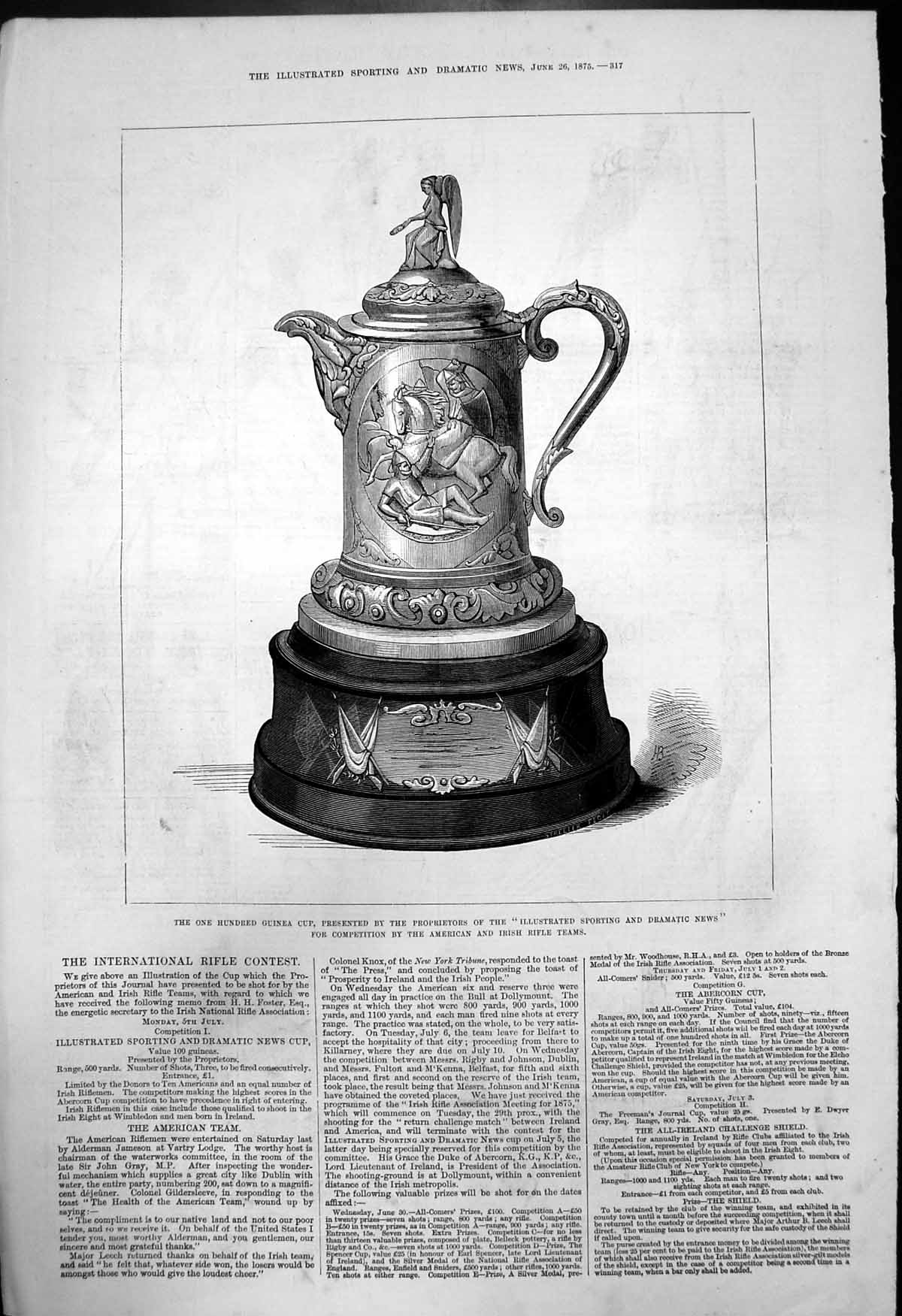 Old 100 Guinea Cup American Irish Rifle Teams Sport Dramatic News 187