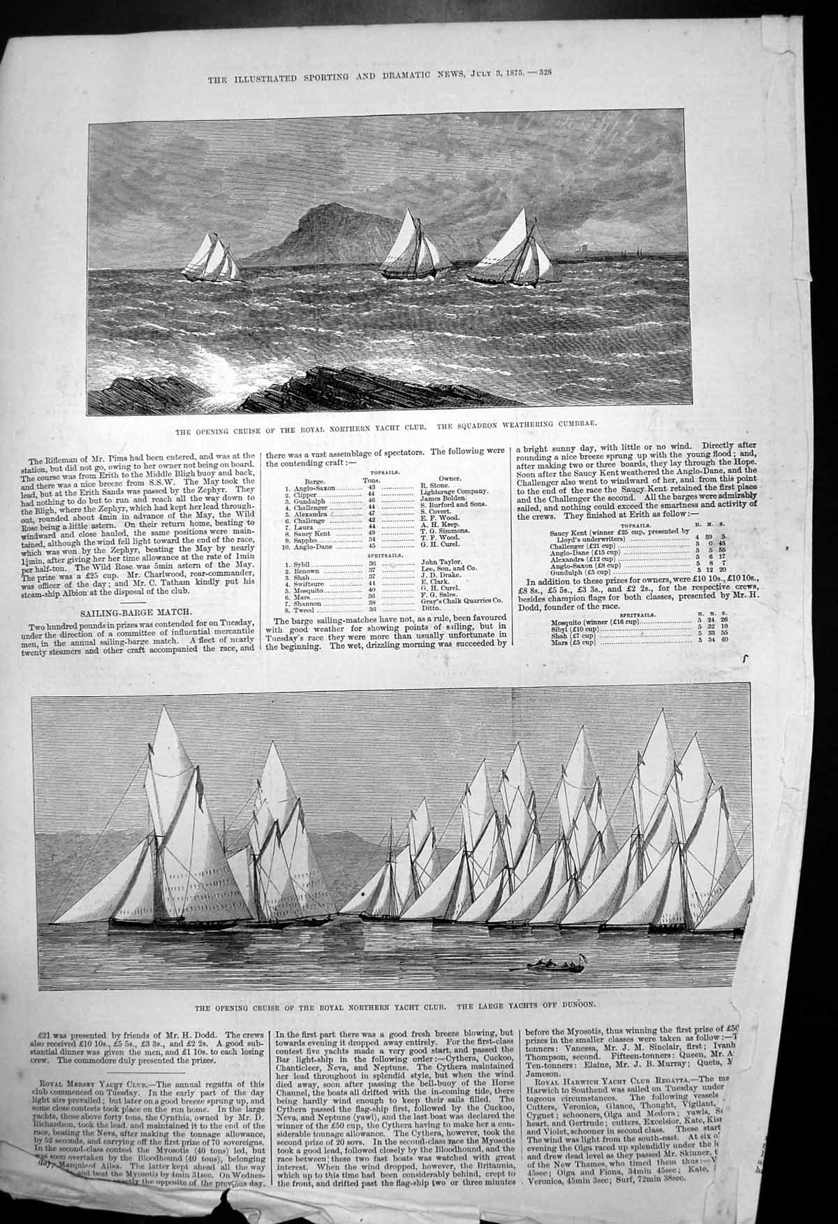 Antique Print Opening Cruise Royal Northern Yacht Club Dunoon Cumbrae 1875 19th
