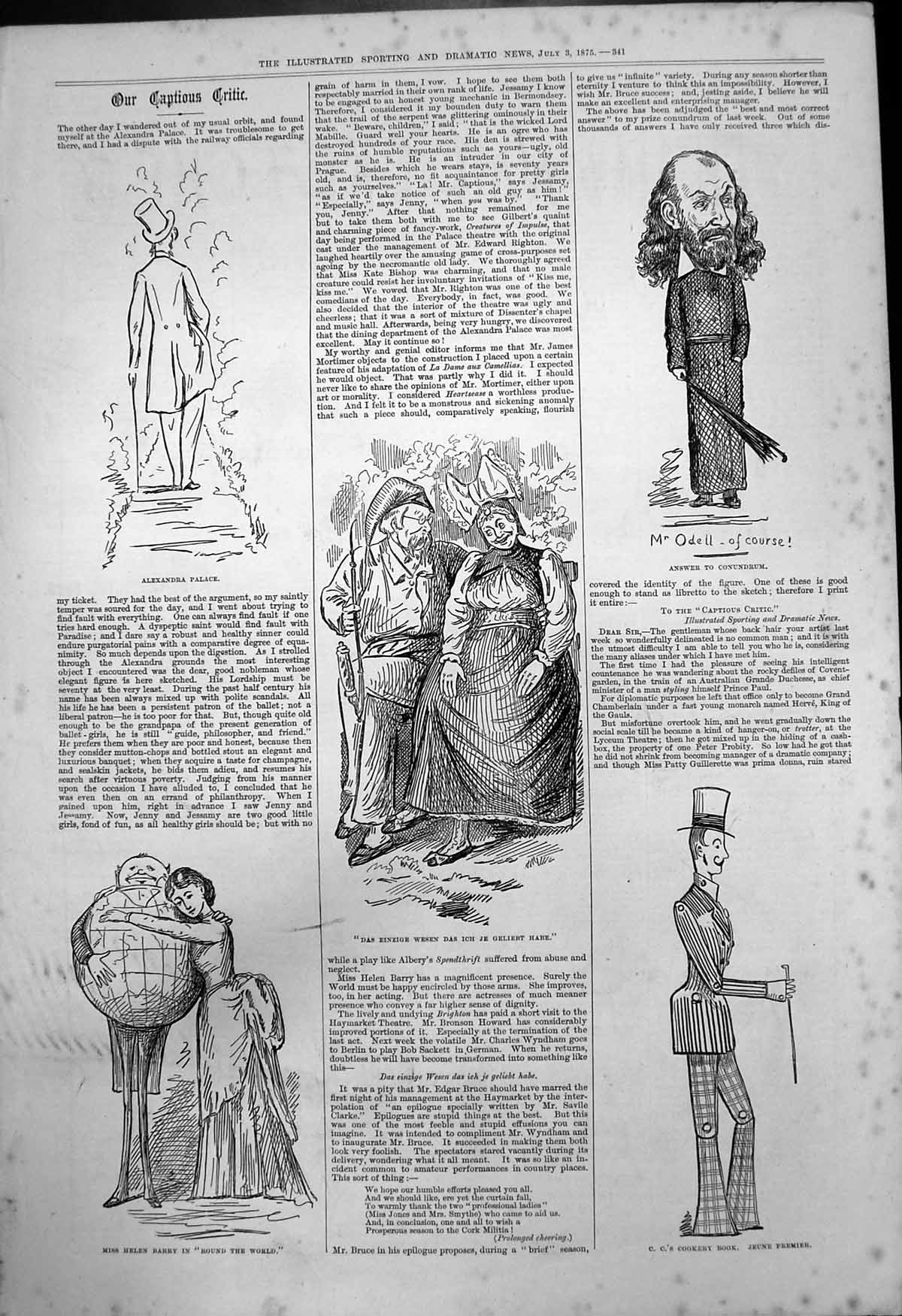Old Antique Print Captious Critic Helen Barry Round World Mr Odell 1875 19th