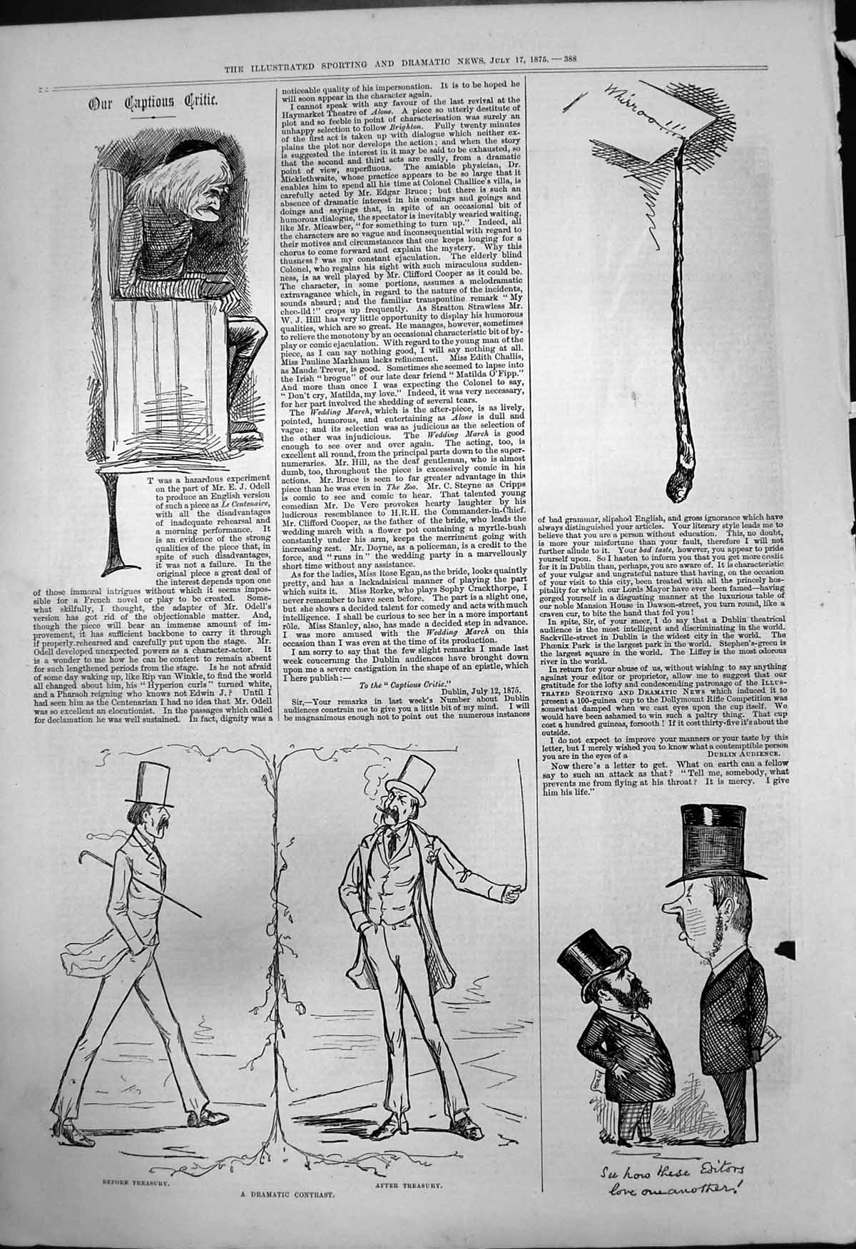 Antique Print Captious Critic Dramatic Contrast Before After Treasury 1875 19th