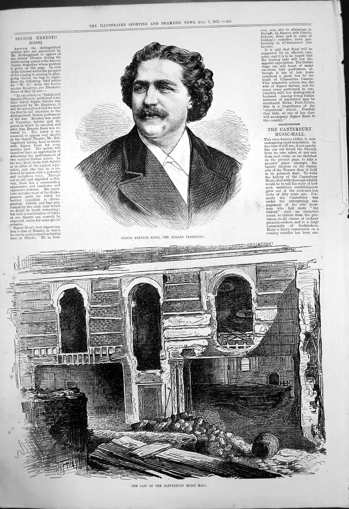 Old Signor Ernesto Rossi Italian Tragedian Last Canterbury Music Hall