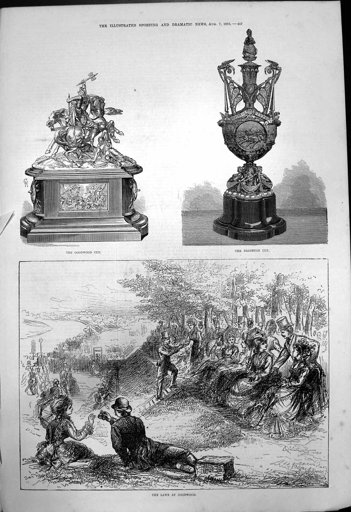 Original Old Antique Print Lawn Goodwood Brighton Cup Goodwood Cup 1875 19th