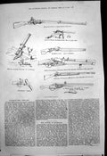 Old Antique Print Fashioned Fire Arms Spanish Revolver Musket Pistol 1875 19th