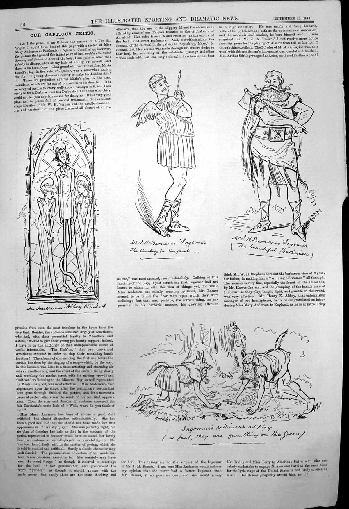 Old Captious Critic Ingomar Retainers Play I Barnes Cupid Barbarian