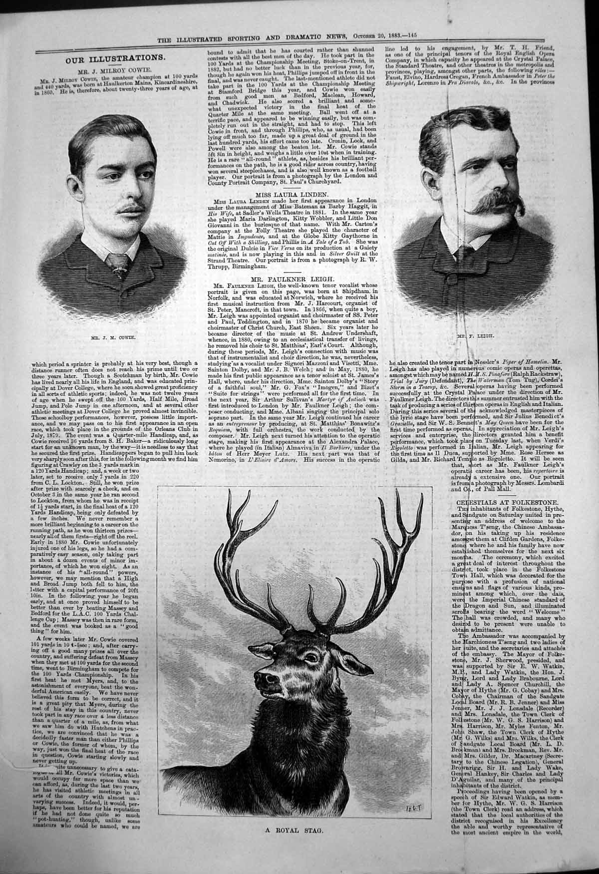 Old J Milroy Cowie Ser Royal Stag Faulkner Leigh Tenor Vocalist 1883 Victorian