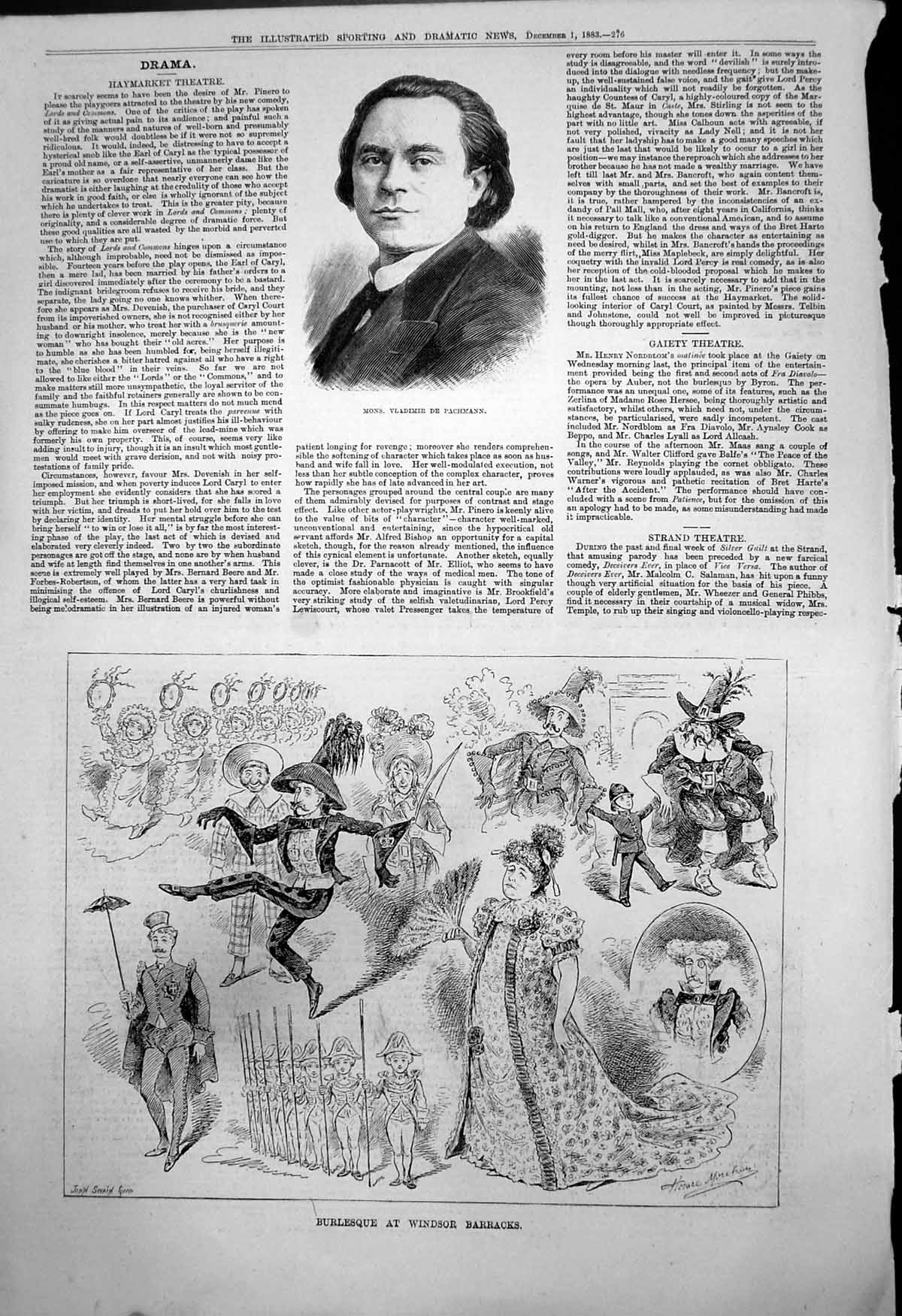 Antique Old Print Mons Vladimir De Pachmann Burlesque Windsor Barracks 1883