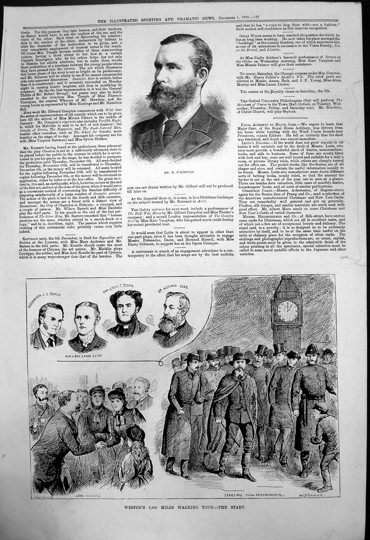Antique Old Print Mr E O'Donovan Westons 5000 Miles Walking Tour Start 1883
