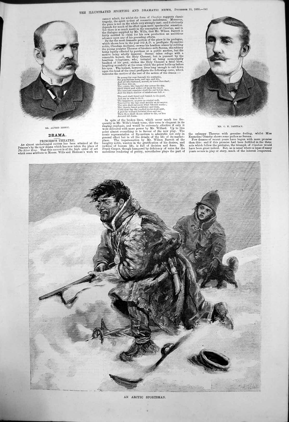 Antique Old Print Mr Alfred Bishop Mr C E Bartram An Arctic Sportsman 1883 19th