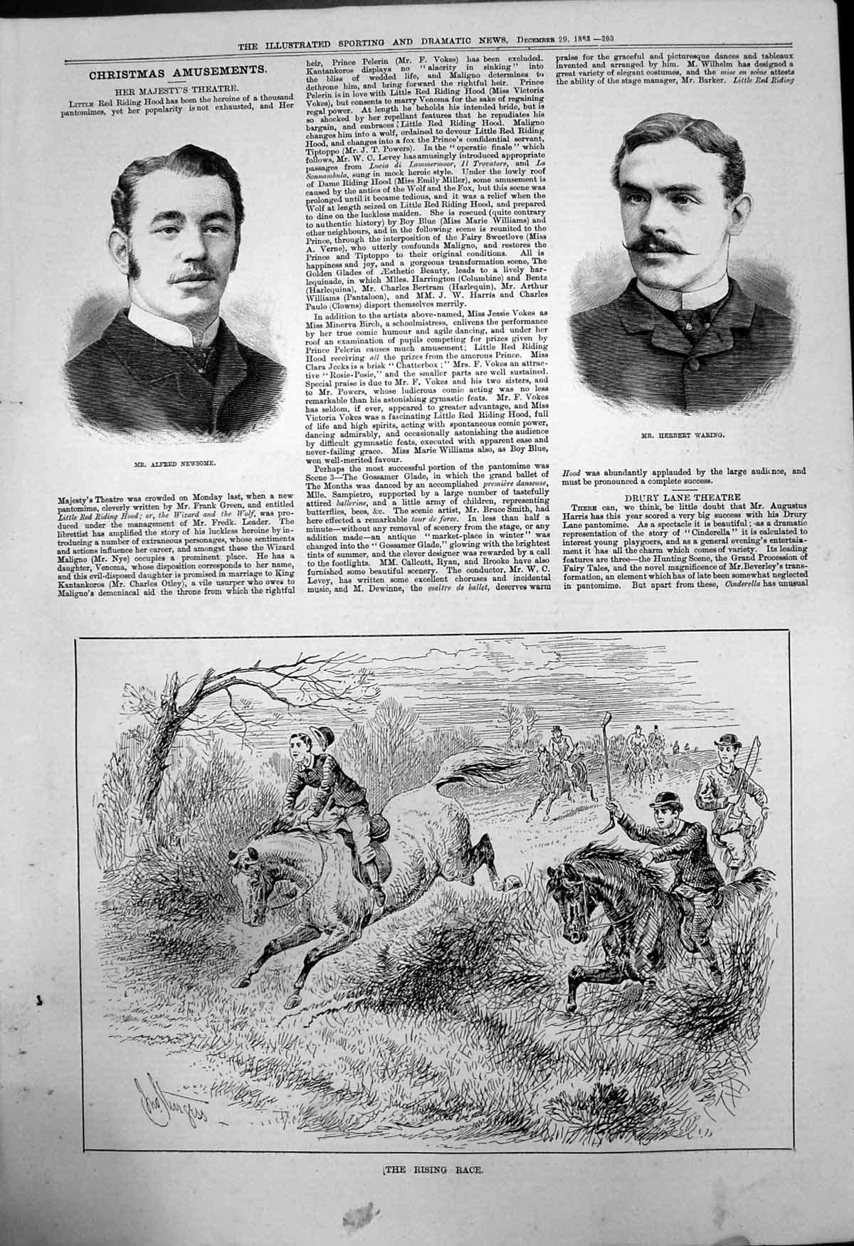 Old Print Alfred Newsome Herbert Waring Rising Race Sturgess Horses 1883 19th