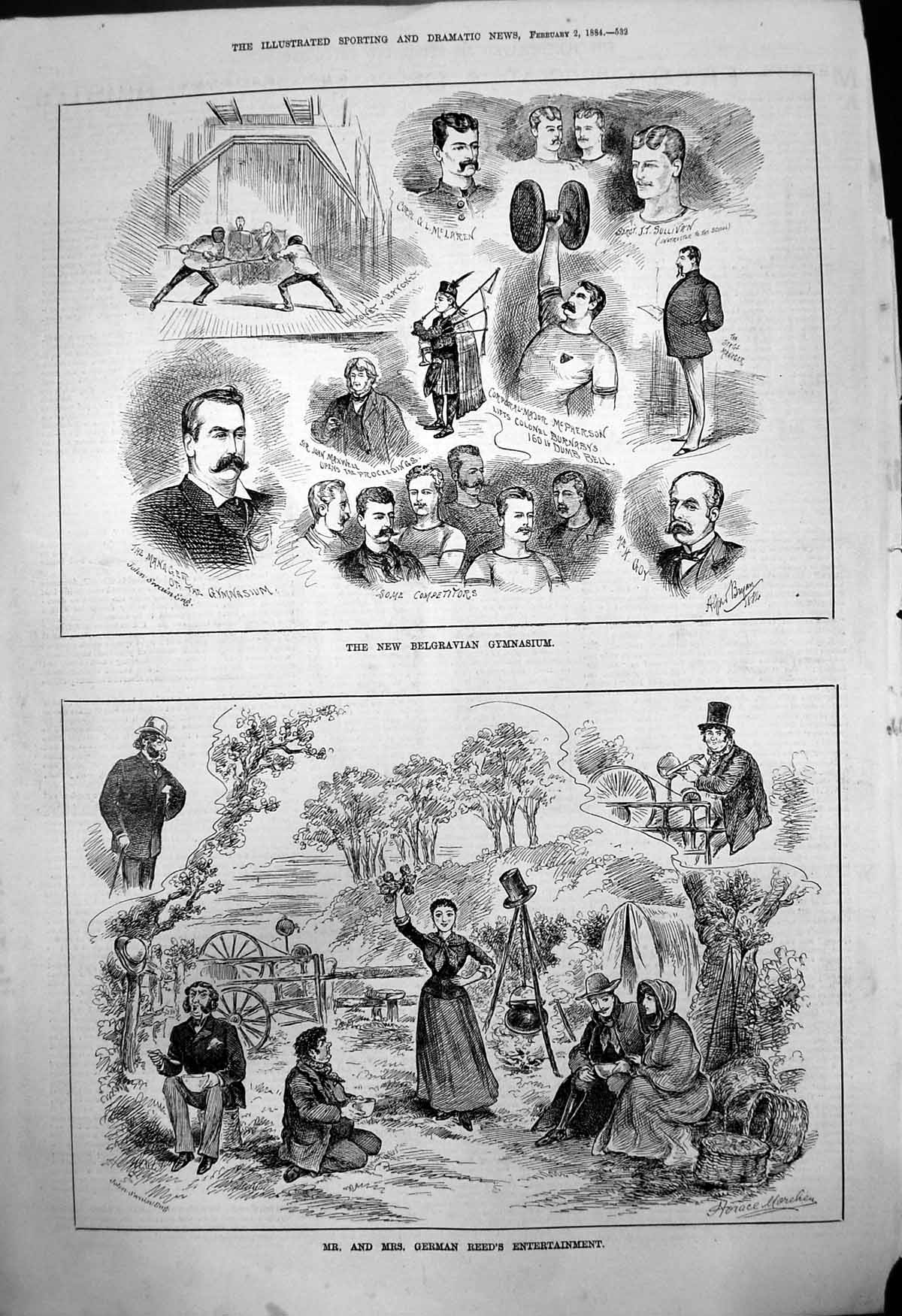 Old Print New Belgravian Gymnasium Mr Mrs German Reeds Entertainment 1884 19th