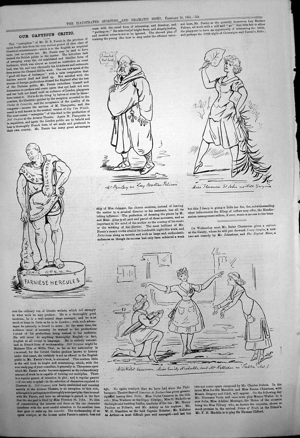 Old Captious Critic Nell Gwynne Florence St John Falka V Cameron 1884 Victorian