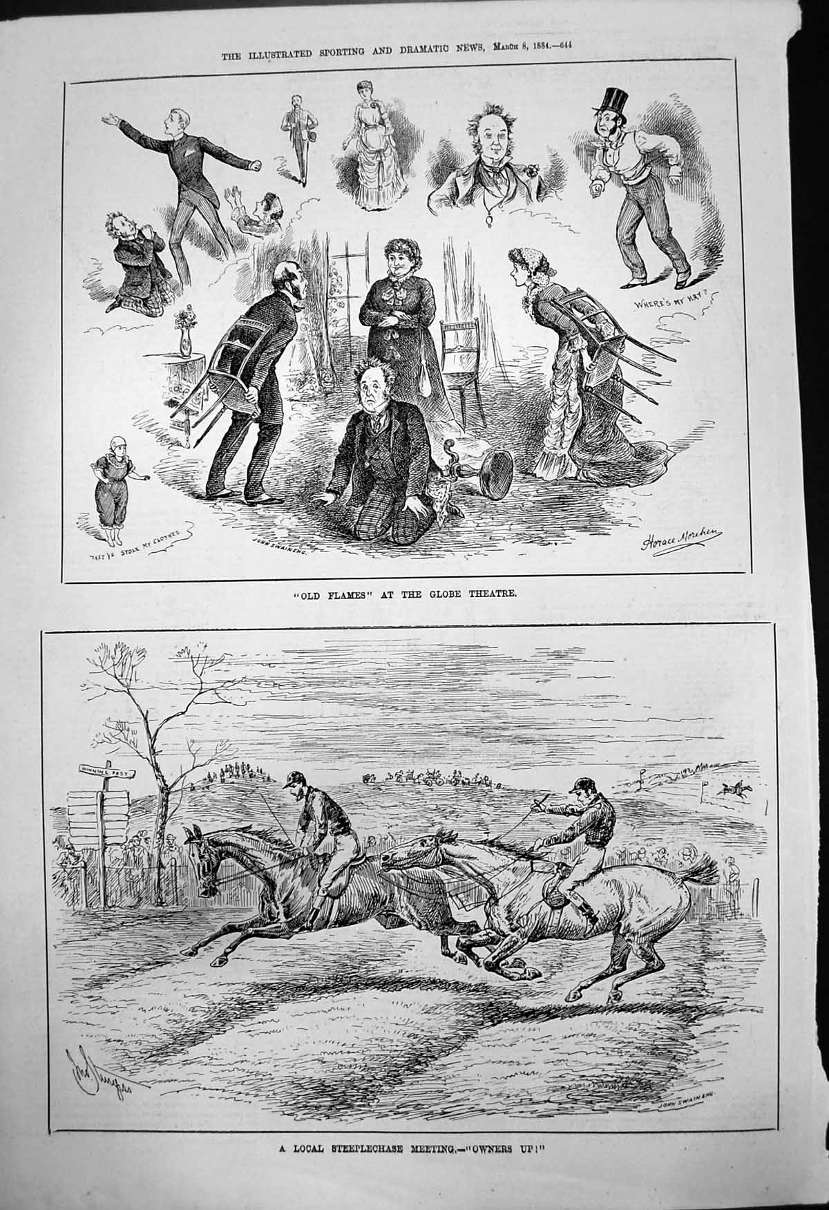 Antique Print Flames Globe Theatre Local Steeplechase Meeting Sturgess 1884