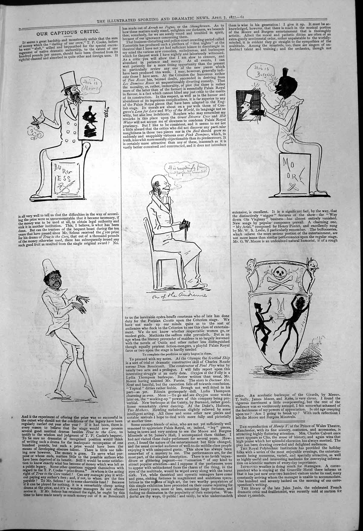 Original Old Antique Print Captious Critic True To Core Burgess Moore 1877 19th