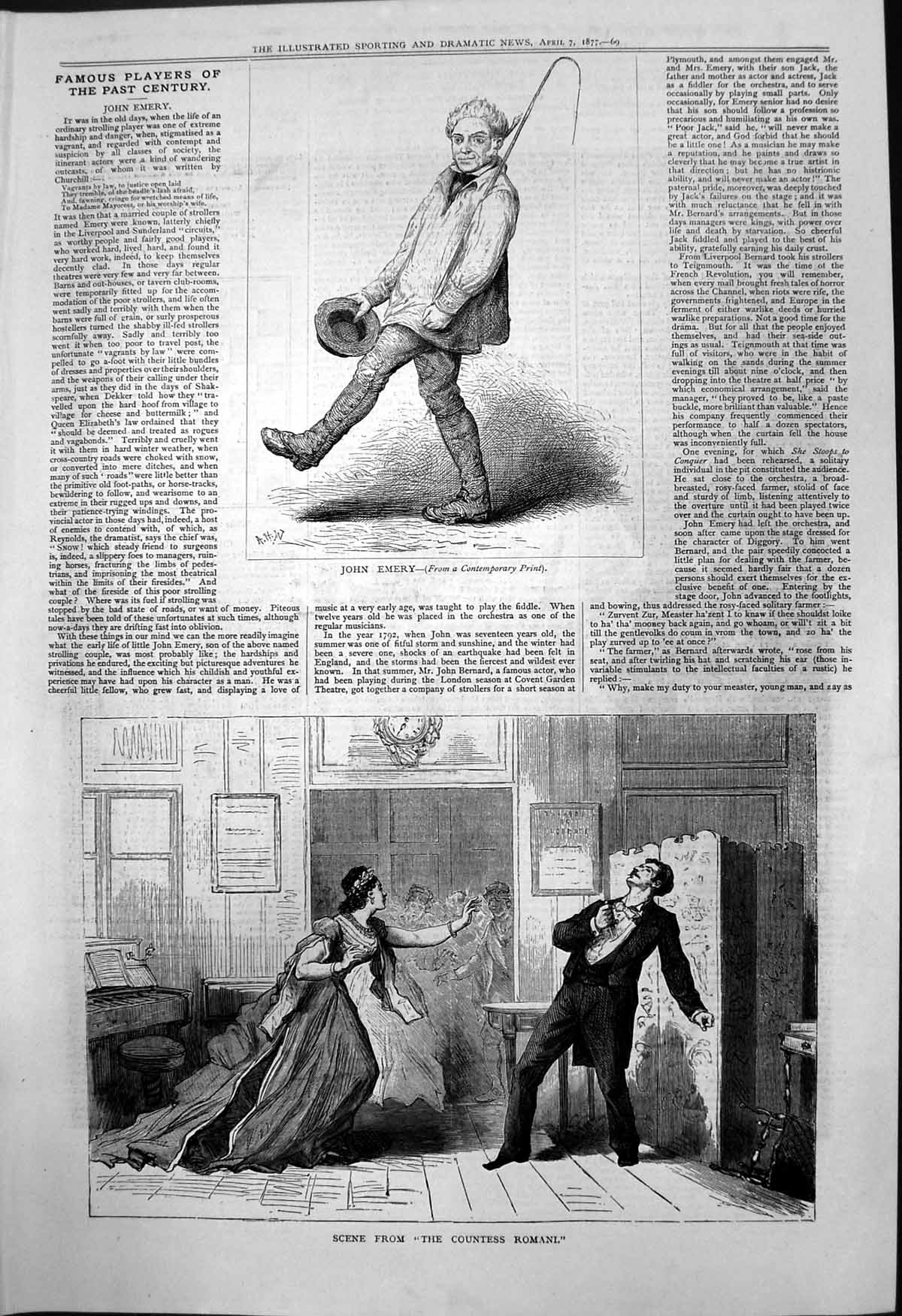 Antique Print John Emery Scene From Countess Romani Man Stabs Himself 1877 19th