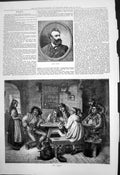 Old Jules Verne Score Men Playing Cards Table Girl Brings Glass 1877 Victorian