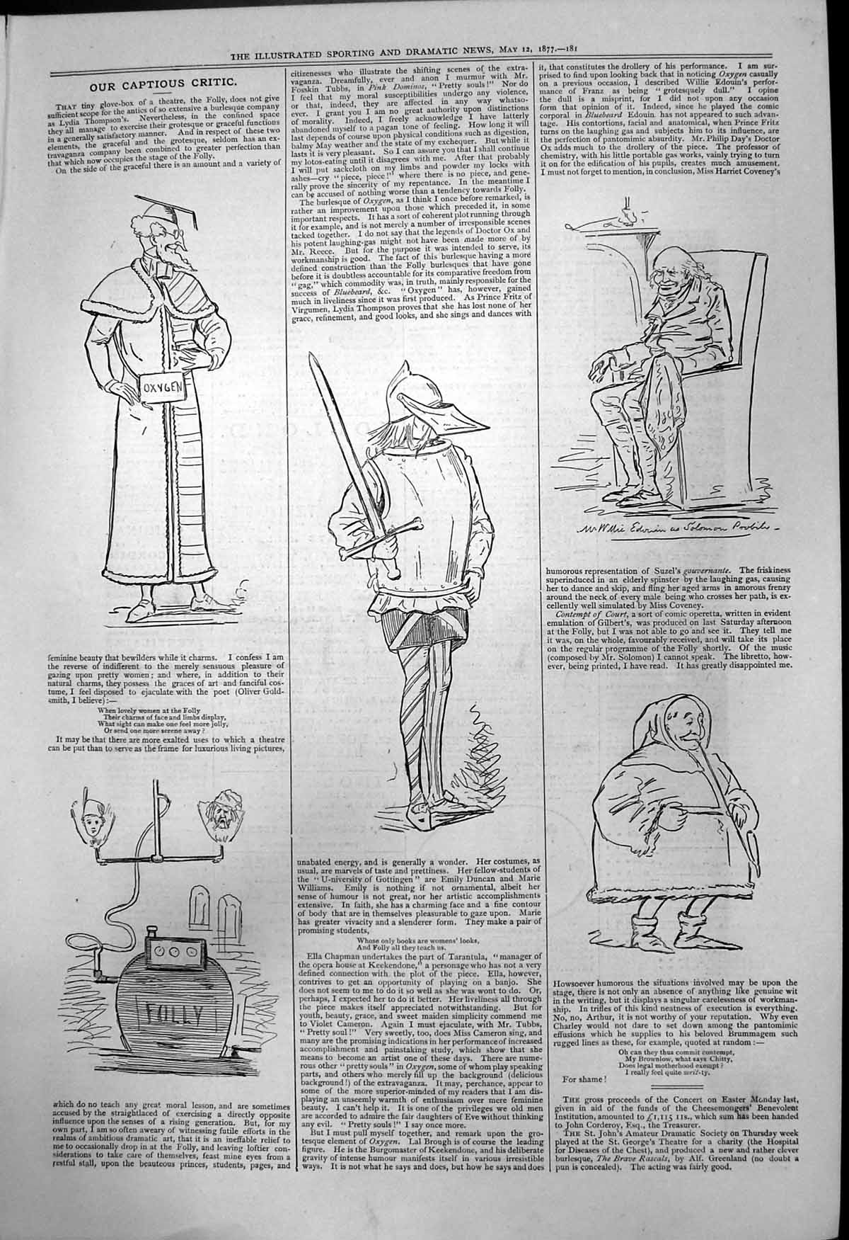 Antique Old Print Captious Critic Folly Willie Edwin As Solomon Probite 1877