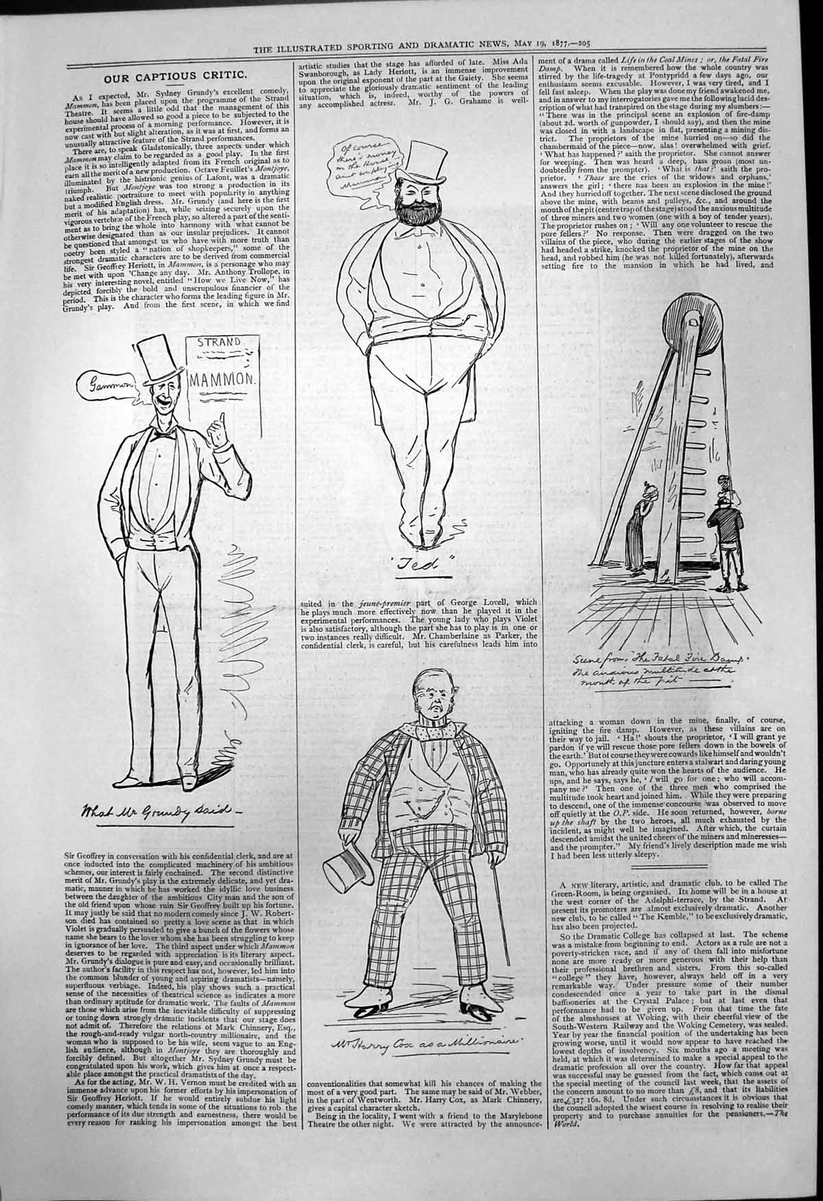 Old Captious Critic Mammon Strand Mr Grundy Harry Cox Millionaire1877 Victorian