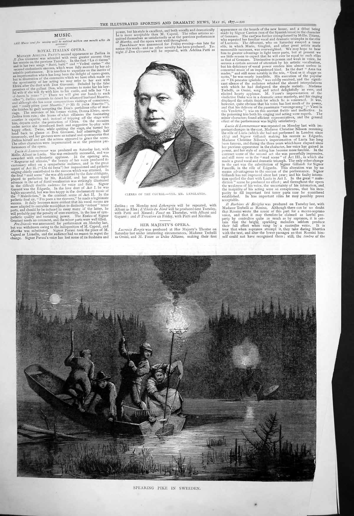 Original Old Antique Print Clerks Course Mr Langland Spearing Pike Sweden 1877