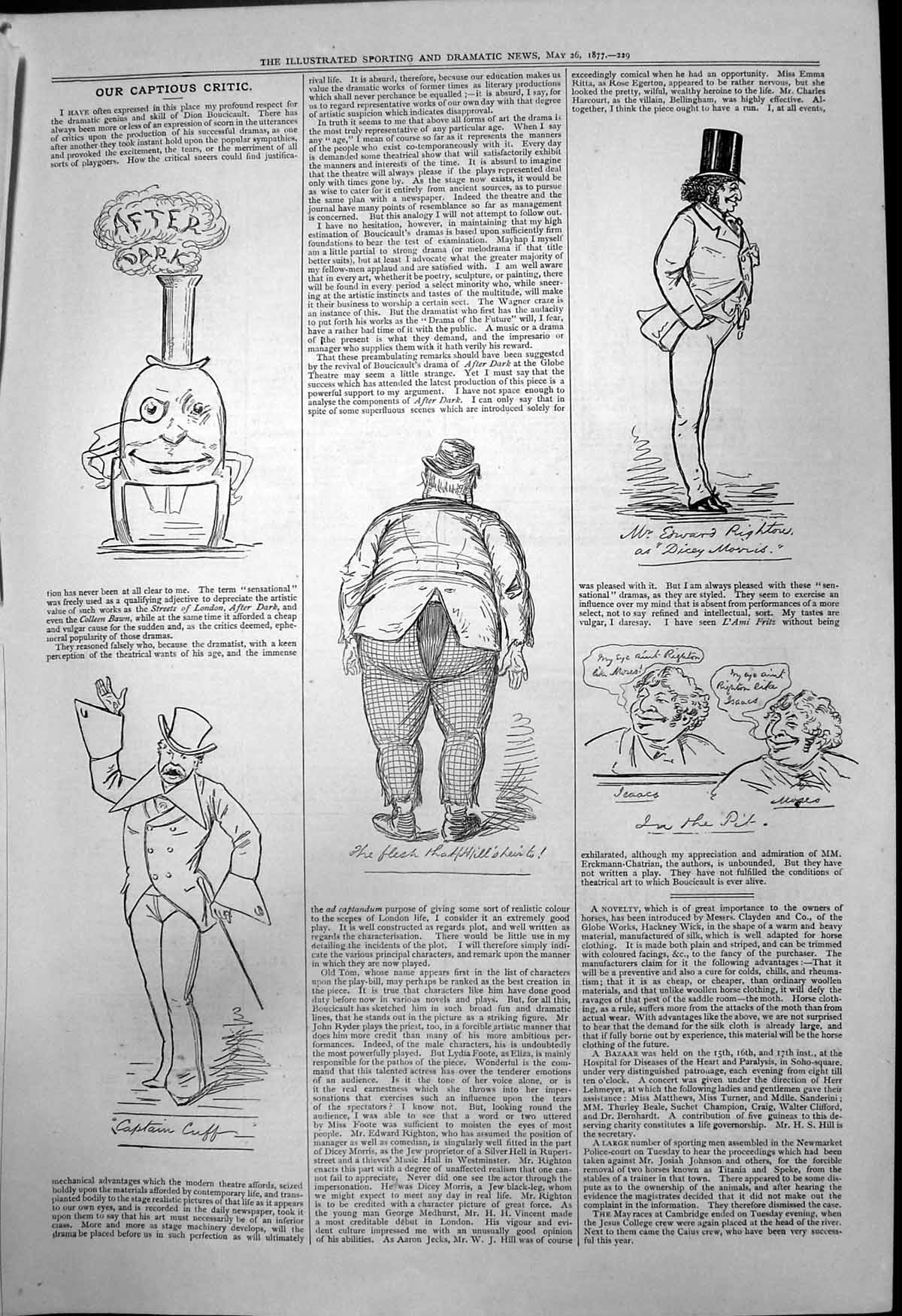 Antique Old Print Captious Critic Streets London After Dark Captain Cuff 1877
